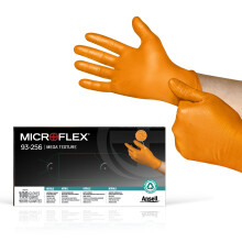 Ansell MicroFlex 93-256 Nitrile Disposable Gloves for Mechanics, Food Handling, Multipurpose, Orange Size 2XL (100 Pieces)