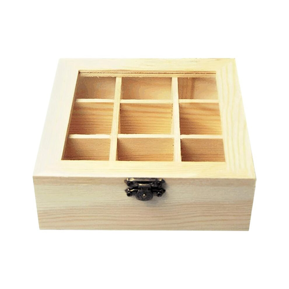 Semoic Tea Storage Box With 9 Compartments, Transparent Glass Top, Multifunctional Storage Box That Can Store Various Tea Bags