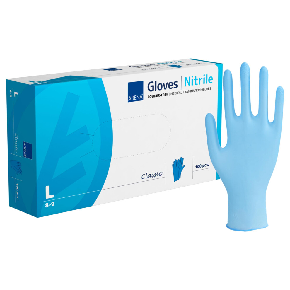 Abena Blue Disposable Nitrile Gloves, Large, Pack Of 100, Powder Free, Latex Free, Examination Gloves For Cleaning, Food Prep, Beauty, Medical & Hygi 4062994772307