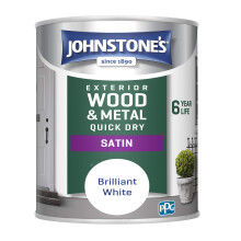 Johnstone's - Quick Dry Satin - Brilliant White- Satin Finish - Exterior Wood & Metal - Resistant to cracking & peeling - 6 years of life - 12m2 Cove
