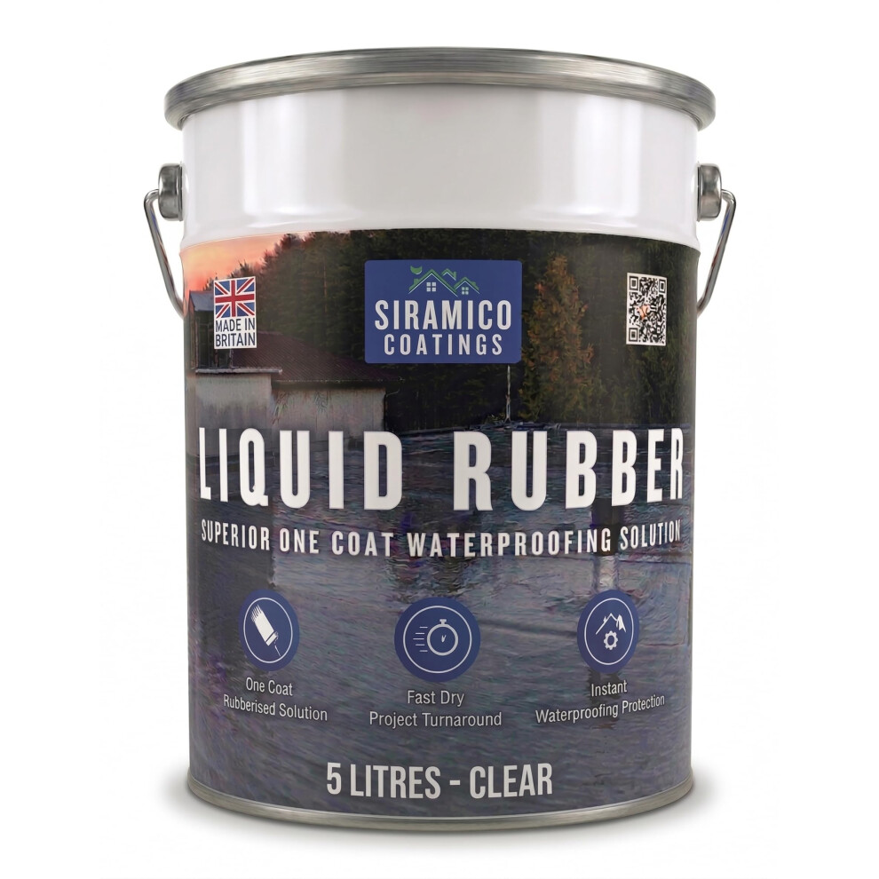 Siramico Coatings Liquid Rubber Roof Coating | 5 Litres | Instant Leak Seal Technology I Quick Drying, One Coat Waterproofing Sealant | Black, Grey & 3041074440443