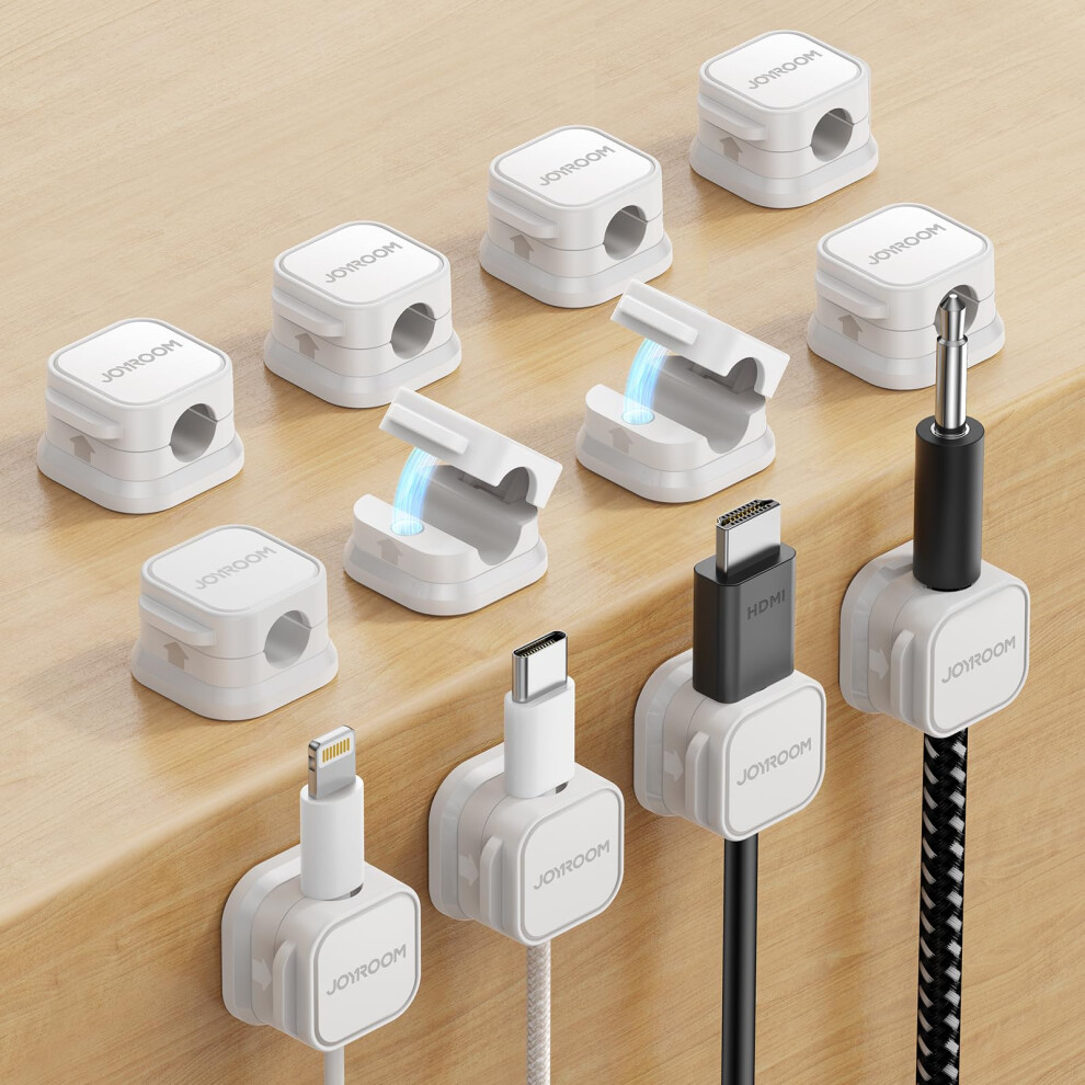 Joyroom 12 Pack Cable Tidy Clips Adjustable Cord Organiser Magnetic Cable Management Self Adhesive Wire Holder For Desk, Nightstand, Charging Cables, 8477900650499