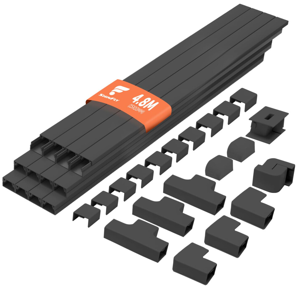 Shinfly 4.8M Black Cable Trunking, Black Trunking For Electric Cables, Cable Cover, Trunking For Hiding Cables, Self Adhesive Trunking For Wall, Tv - 4321109118646