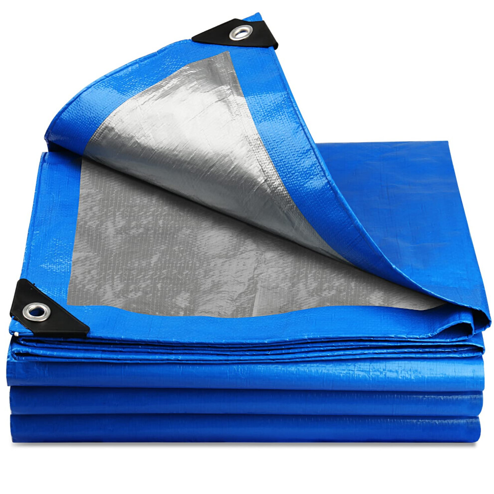 Onarway Tarpaulin 6M X 10M Thicken Tarpaulin Waterproof Heavy Duty 110Gsm With Reinforced Grommets, Tarp Sheet Cover For Multipurpose Outdoor Use, Bl 4530882566340