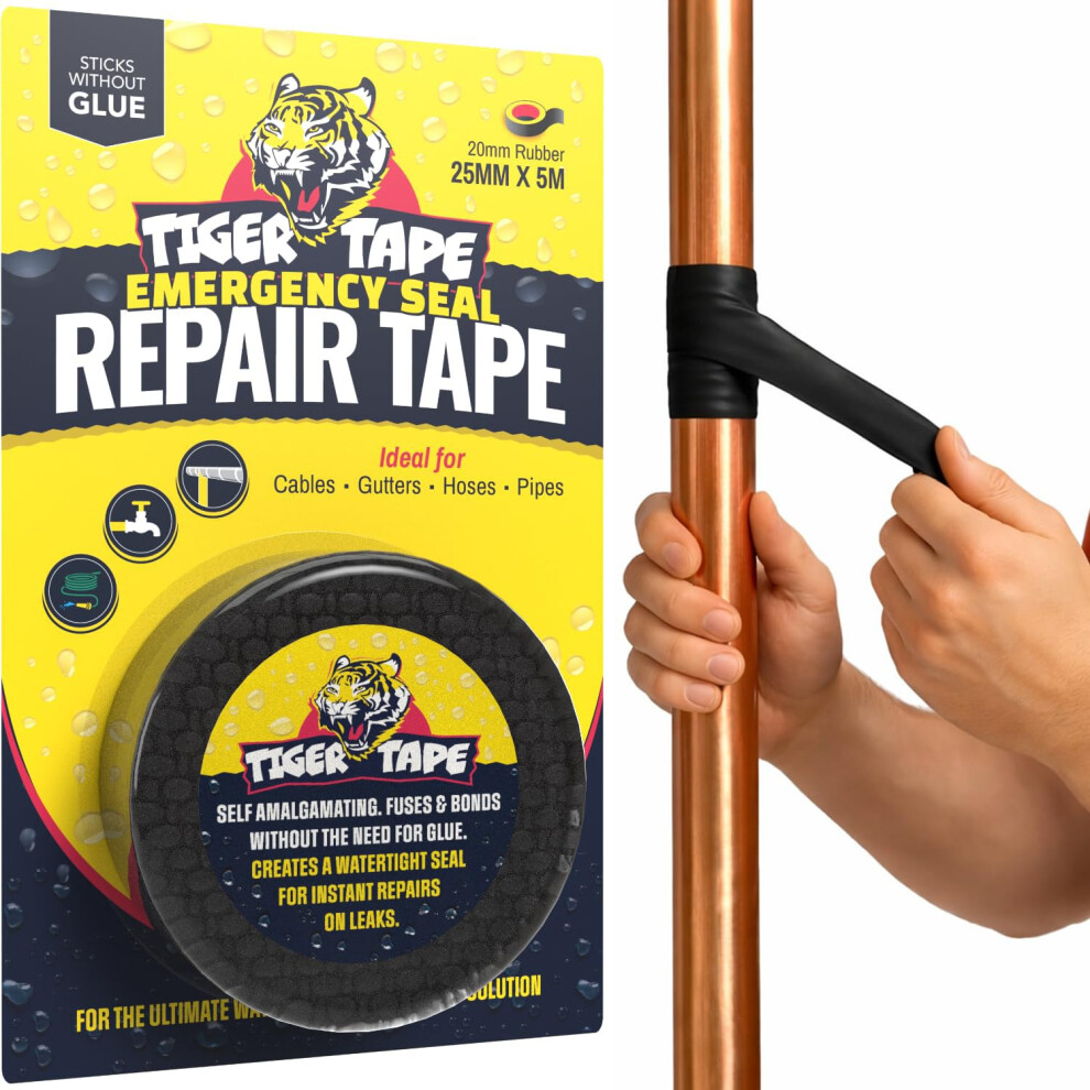 Tiger Tape Emergency Self-Fusing Plumbers Repair Tape Â Waterproof, Self-Amalgamating & Self-Bonding Â Stops Leaks Fast | Ideal For Plumbing, Ra 4792550212120