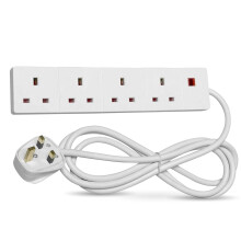 STATUS 4 Way Socket Extension Lead, 4m Cable with Neon Power Indicator, 13A Multi-Plug Strip for Home or Office, Wall Mountable, White (S4W4MS6)
