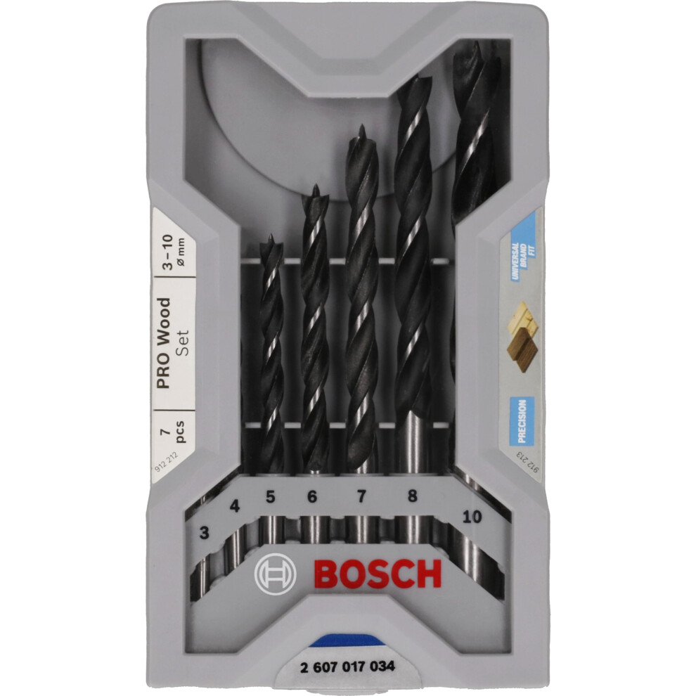 Bosch 7 X Pro Wood Twist Drill Bit Set (For Softwood, Hardwood, Diameter 3.0, 4.0, 5.0, 6.0, 7.0, 8.0, 10.0 Mm, Professional Accessories Drill/Screwd