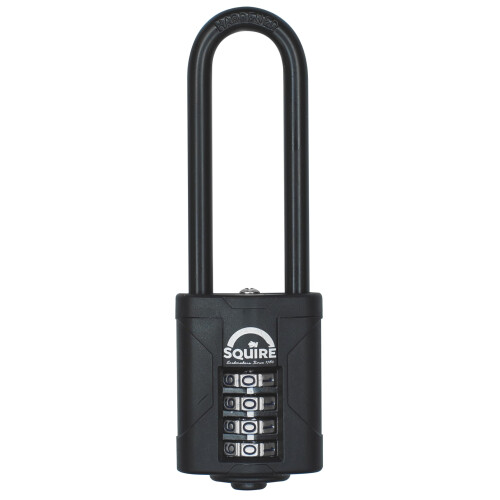 Squire Squire Combination Padlock CP40/2.5 – 40mm Long Shackle Combination Padlock (Black) – Re-Codable 4-Digit Push Button Lock – Ideal for Gates & La