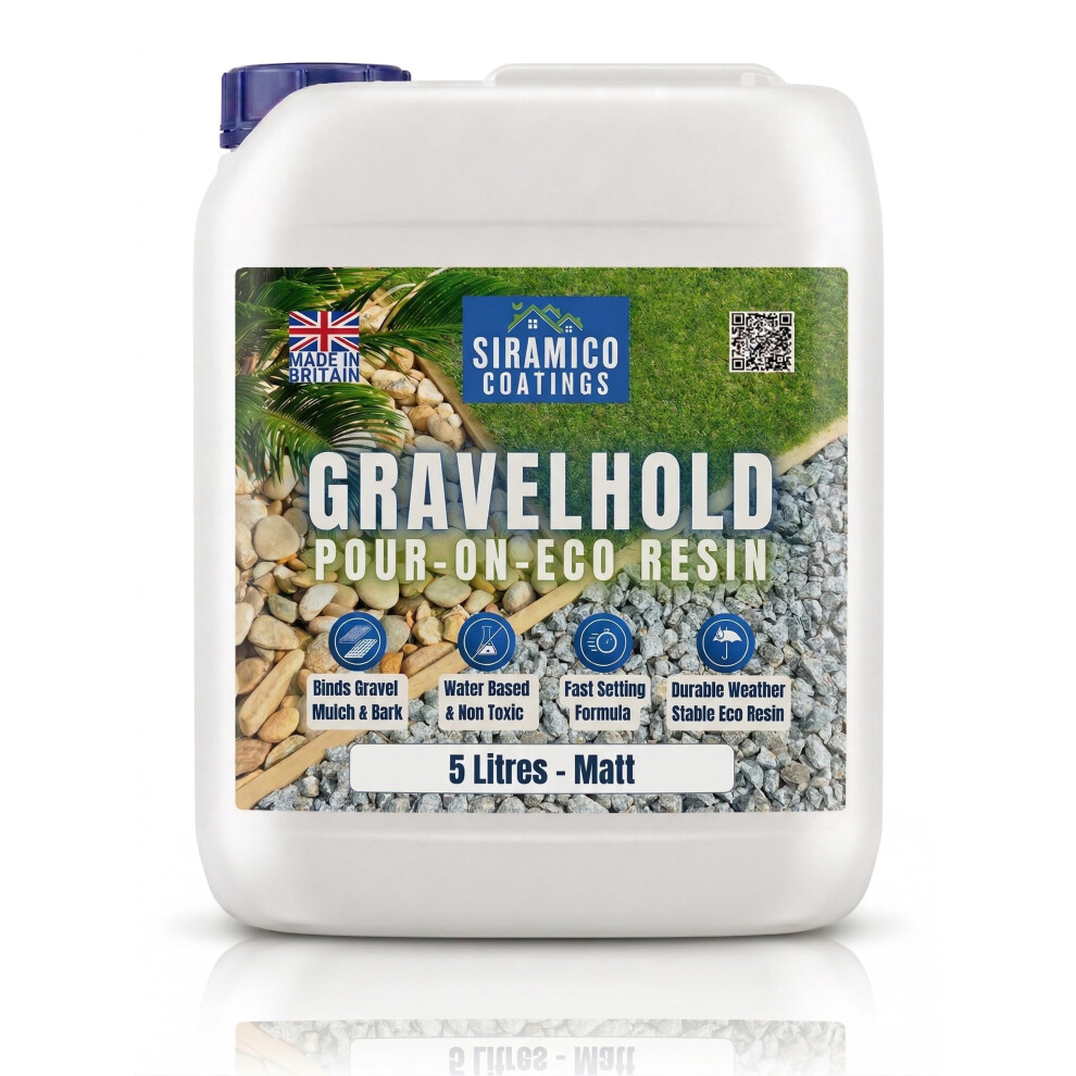 Gravelhold Pour On Eco Resin Glue | 5 Litres | Waterbased Binder For Gravel Stones And Mulch On Borders, Patios & Garden Paths. Non Toxic & Pet Fri 4672018878894