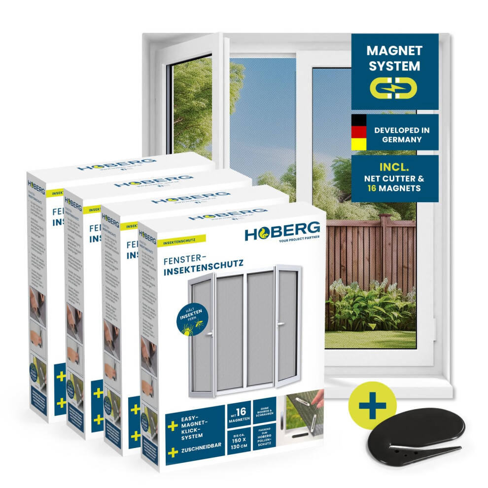 Hoberg Window Fly Screen With Innovative Magnetic Fastening | Fly Net Can Be Individually Cut To Size Up To 150 X 130 Cm, No Drilling Or Screwing | A 5317445276859