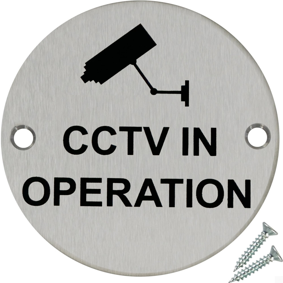 Fire Door Guru Door Sign - 76Mm Disc - Stainless Steel Safety Sign - Fixings Included (Cctv In Operation) 8212215832839