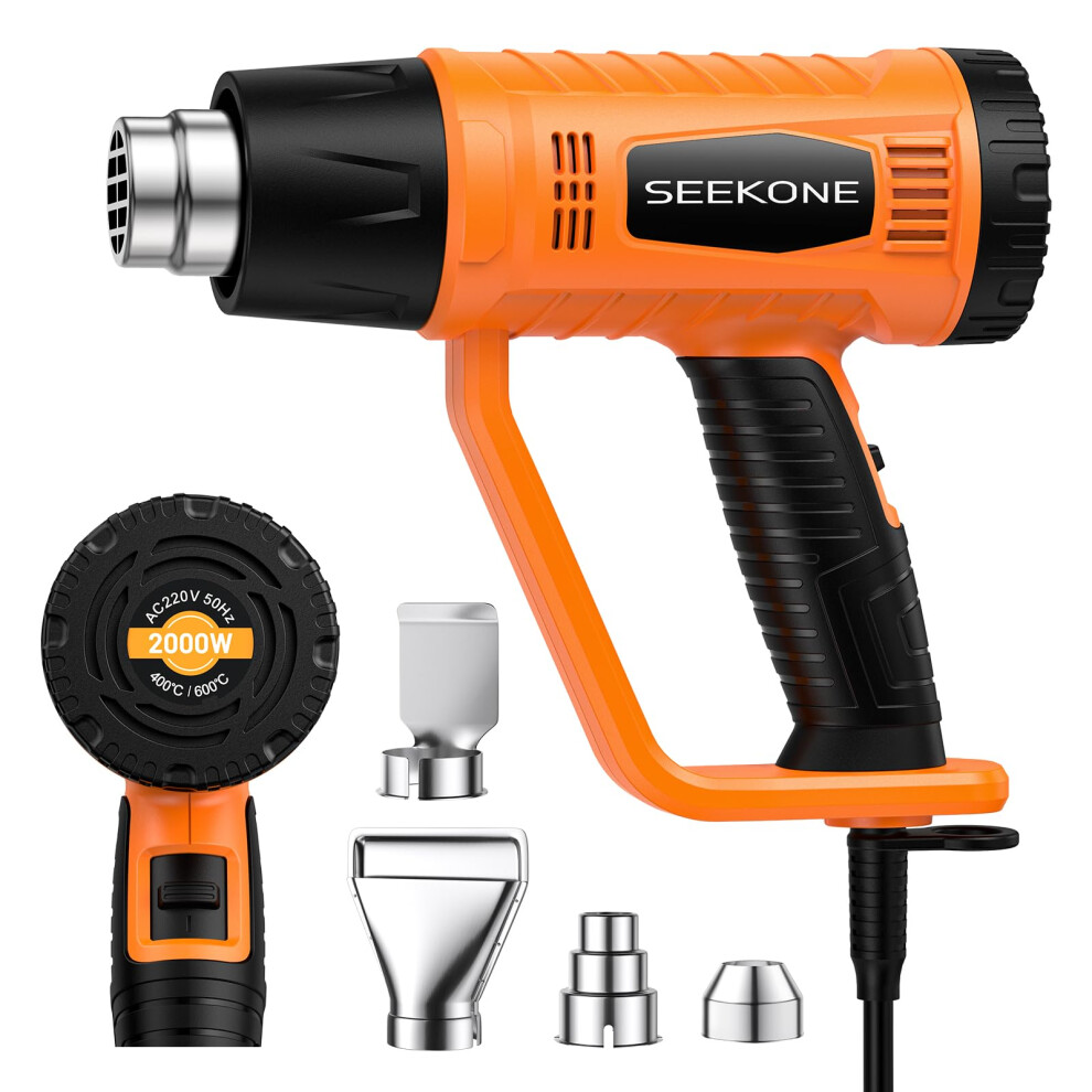 Heat Gun, Seekone 2000W Professional Heavy Duty Hot Air Gun Kit 400 & 600 Dual-Temperature Settings With Flame Retardant Protective Cover, 4 Noz 5002555550141