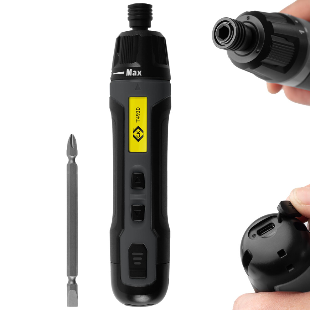 C.k Tools E-Driver, Electric High Torque Screwdriver, 3.6V Usb-C Rechargeable Cordless Screw Driver With Double Sided Pz2 Sl4 Bit, Ck T4930 9018682052188
