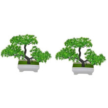 2Pcs Artificial Plant Bonsai Plastic Small Tree Pot Fake Plant Flower Potted Ornaments for Home Room Table,Green