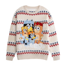 (S, Beige) Bluey Unisex Adult Character Christmas Jumper