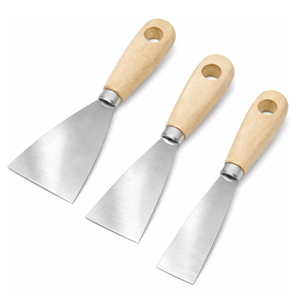 3 Piece Wallpaper & Paint Scraper Tool Set, Wooden Handle And Metal Blade, Perfect Diy Decorating Paint Removal Scraper Tool Set, Great For Filling, 7310521855496