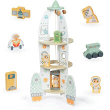 Garage enfant- Mamabrum- Fusée Spatiale en bois- Ascenseur mobile- 2 astronautes - Accessoires inclus