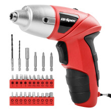 Hi-Spec 27 Pc Red 3.6V Cordless Electric Screwdriver Set. Power Screwdriver with Rechargeable Battery LED Light and 23 Driver Bit Set for DIY Home &