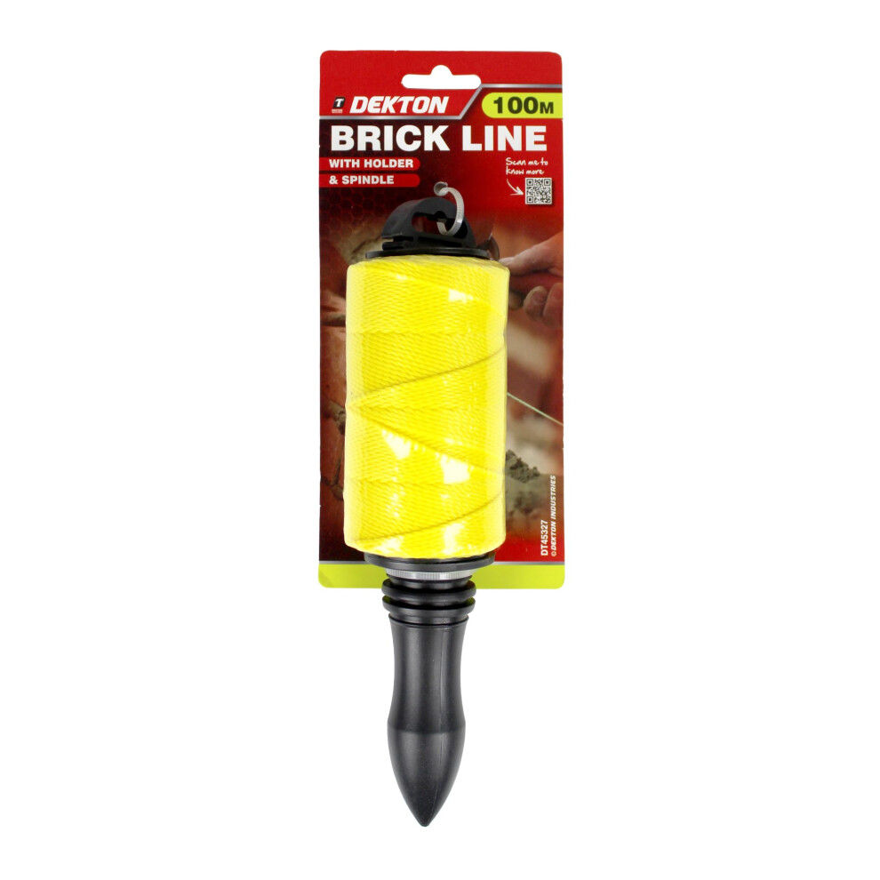 Dekton 100M Brick Line With Holder | High-Visibility 100M Masonry String | Plastic Spindle Handle & Lock | Ideal For Bricklaying & Construction Work 3305999039749
