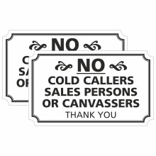 No Cold Callers, Sales Persons or Canvassers Sign Sticker, Elegant Design, 10cm x 6cm, 2 Pack