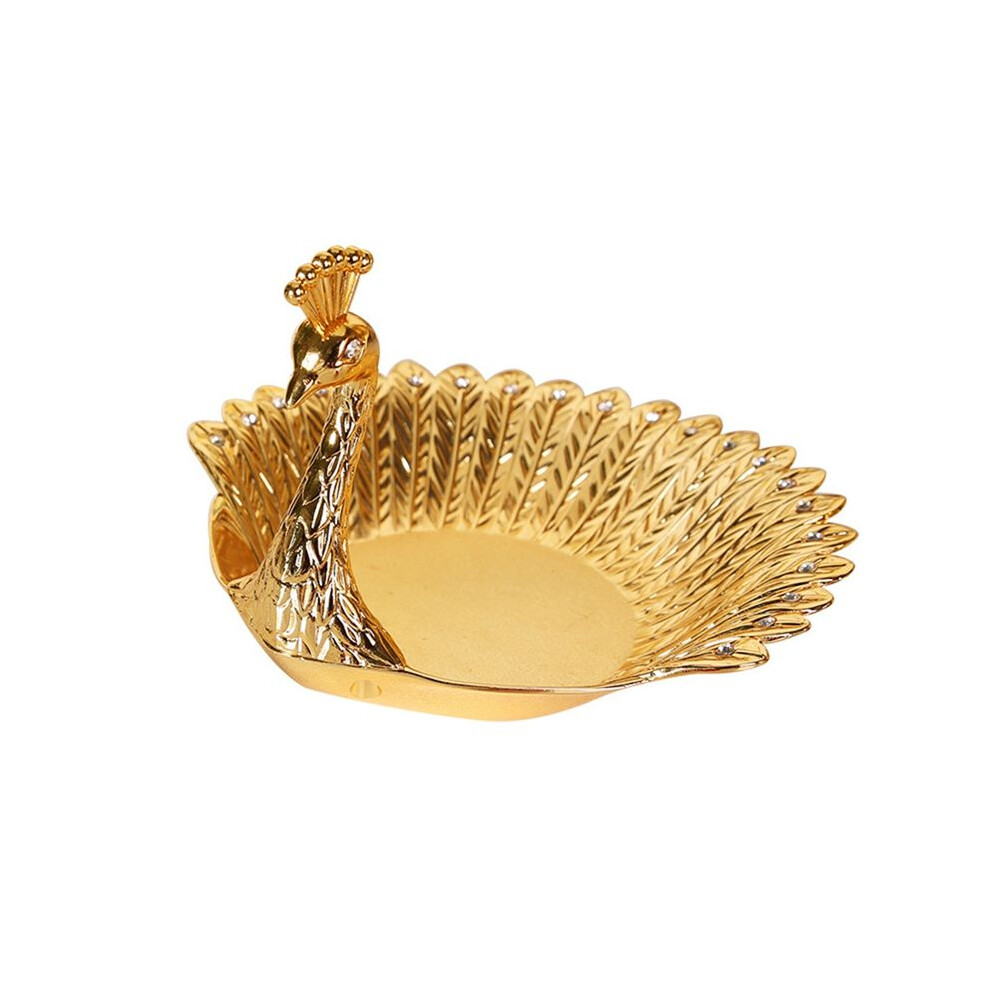 Semoic Gold Peacocks Fruit Plate Metal Tray Dish Delicate Storage Plate For Candy Trinket Jewelry Snack Tray Serving Home Decor