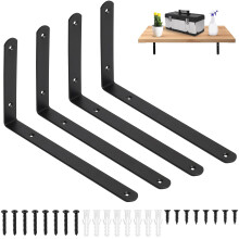 4 Pcs Black Shelf Brackets , Wall Mounted，90 Degree L Shelf Support Bracket, Heavy Duty Wall Brackets for Shelves, Floating Shelve Bracket,9.84 x 5.