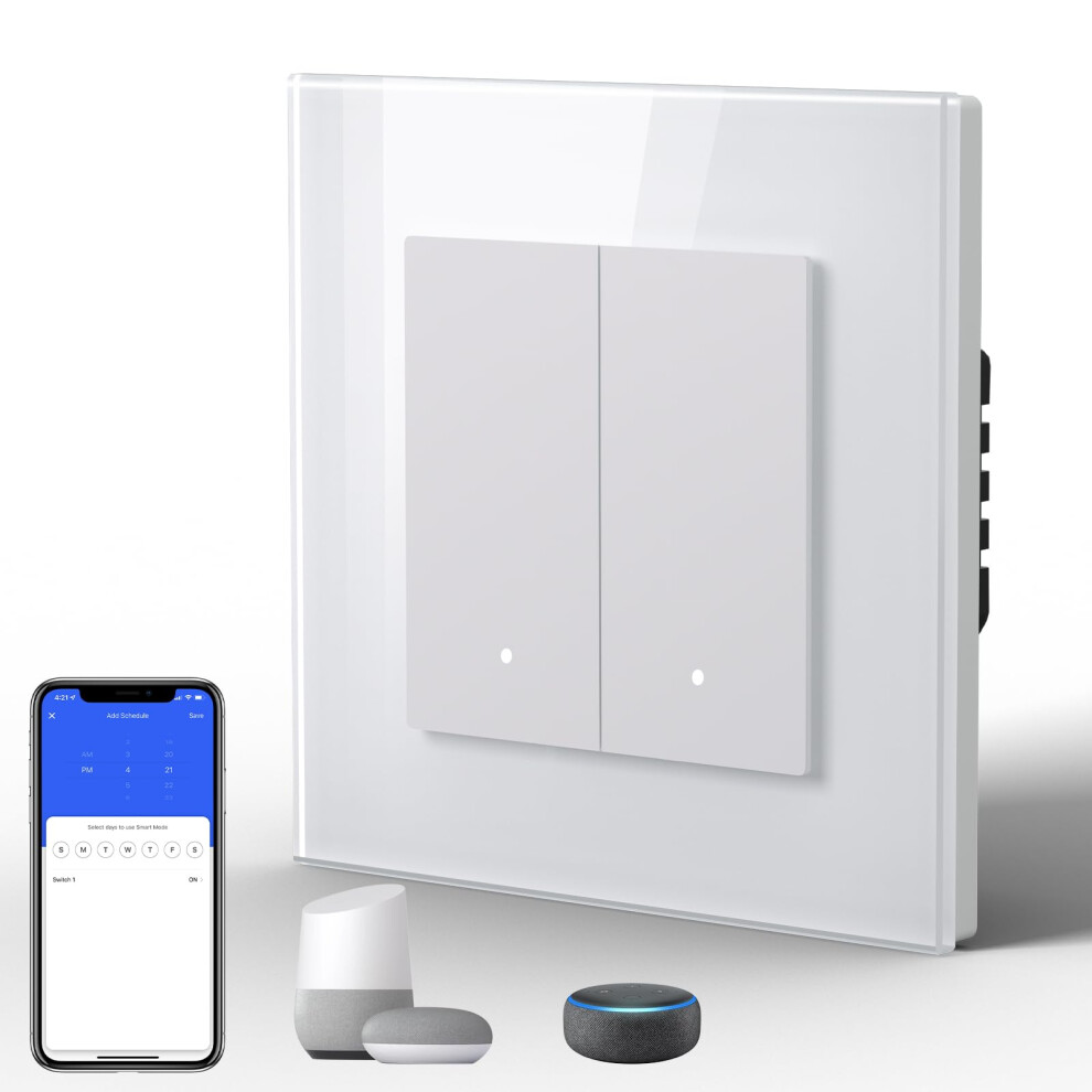 Bseed Smart Light Switch,Wifi Electrical Wall Light Switches With Glass Frame,Rocker Button With Led Backlight,Horizontal & Vertical Install,Neutral 6434060646269