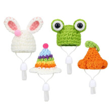 4 StüCk Hamster-MüTze, -Kleintier-MüTze mit Verstellbarem Riemen, SchöNe Handgestrickte Frosch-Regenbogen-Karotten-HüTe