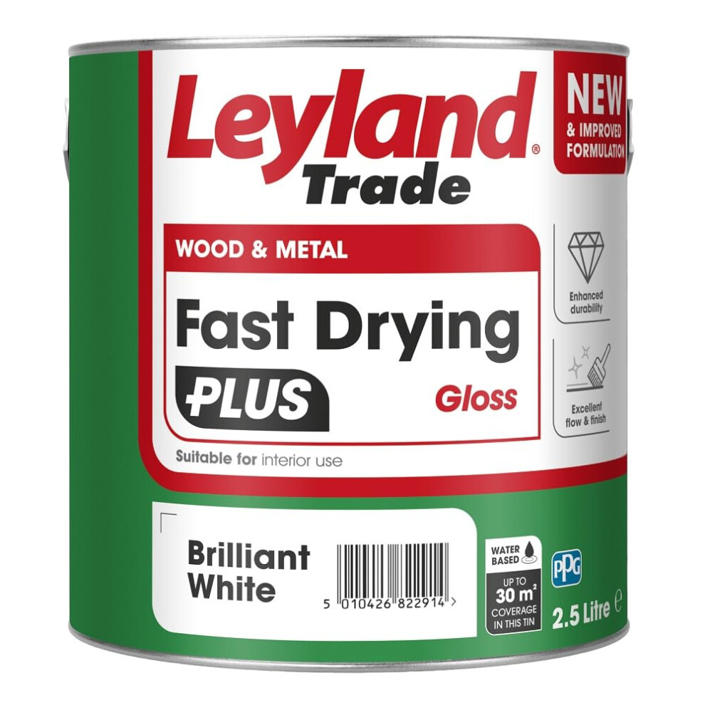 Leyland Trade Â Wood & Metal - Fast Drying Plus Â Gloss - Brilliant White Â Enhanced Durability Â Excellent Flow & Professional Finish - 2.5L 1110243962764