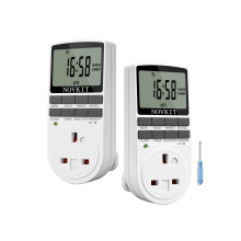 2 x NOVKIT Digital Security Timer Plug Socket Programmable Switch Timer with 10 ON-Off Programs and Random Mode for Home and Indoor (230V, 13A, 2900W