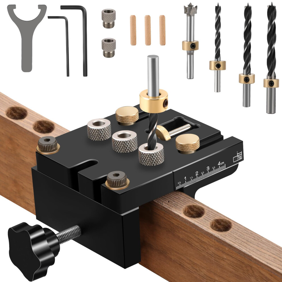 3-In-1 Pocket Hole Jig Kit,6/8/10/15Mm Drilling Template Self-Centeringfor Woodworking Exact Dowel Holes, With Positioning Clip Adjustable Drill Guid 4514232932986