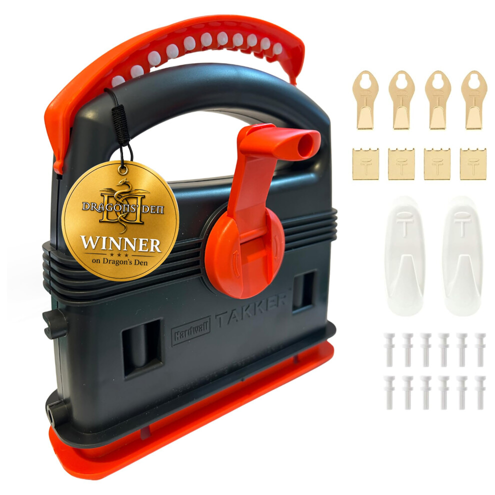 Hardwall Takker 35-Piece Hanging Tool Kit | Includes Takker, Hangers, Hooks & Drill Bit | For Brick, Concrete, Plaster & Ceramic | Dragons Den Winne 5006670929417