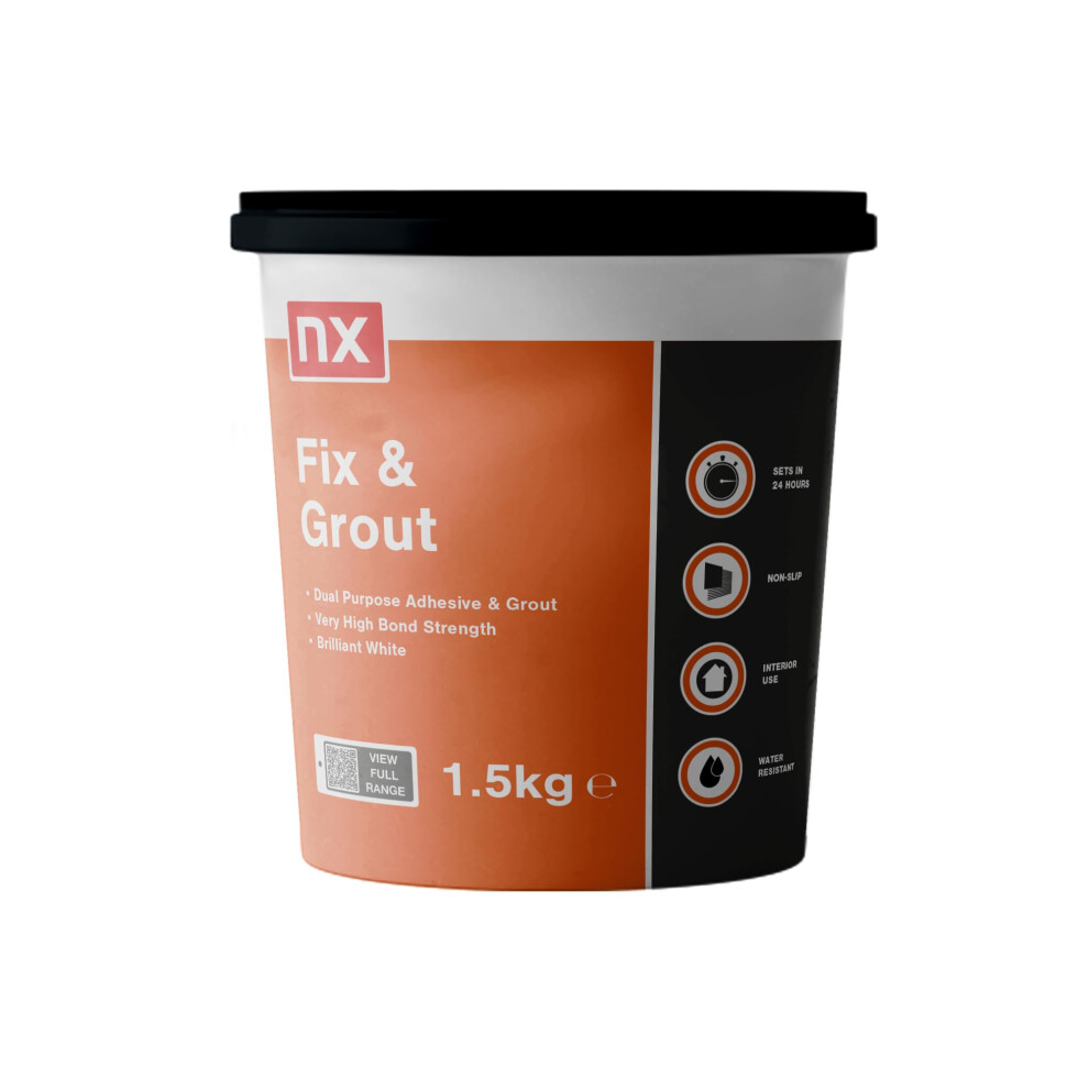 Nx Dual Purpose Fix & Grout Ready Mixed Brilliant White Wall Tile Adhesive & Grout 1.5Kg 5004041331319