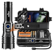 Shadowhawk Torches LED Super Bright Rechargeable, Flashlight 500000L XHM77.2 Tactical Torches – Powerful, Adjustable Focus Powerful Flash Light, USB