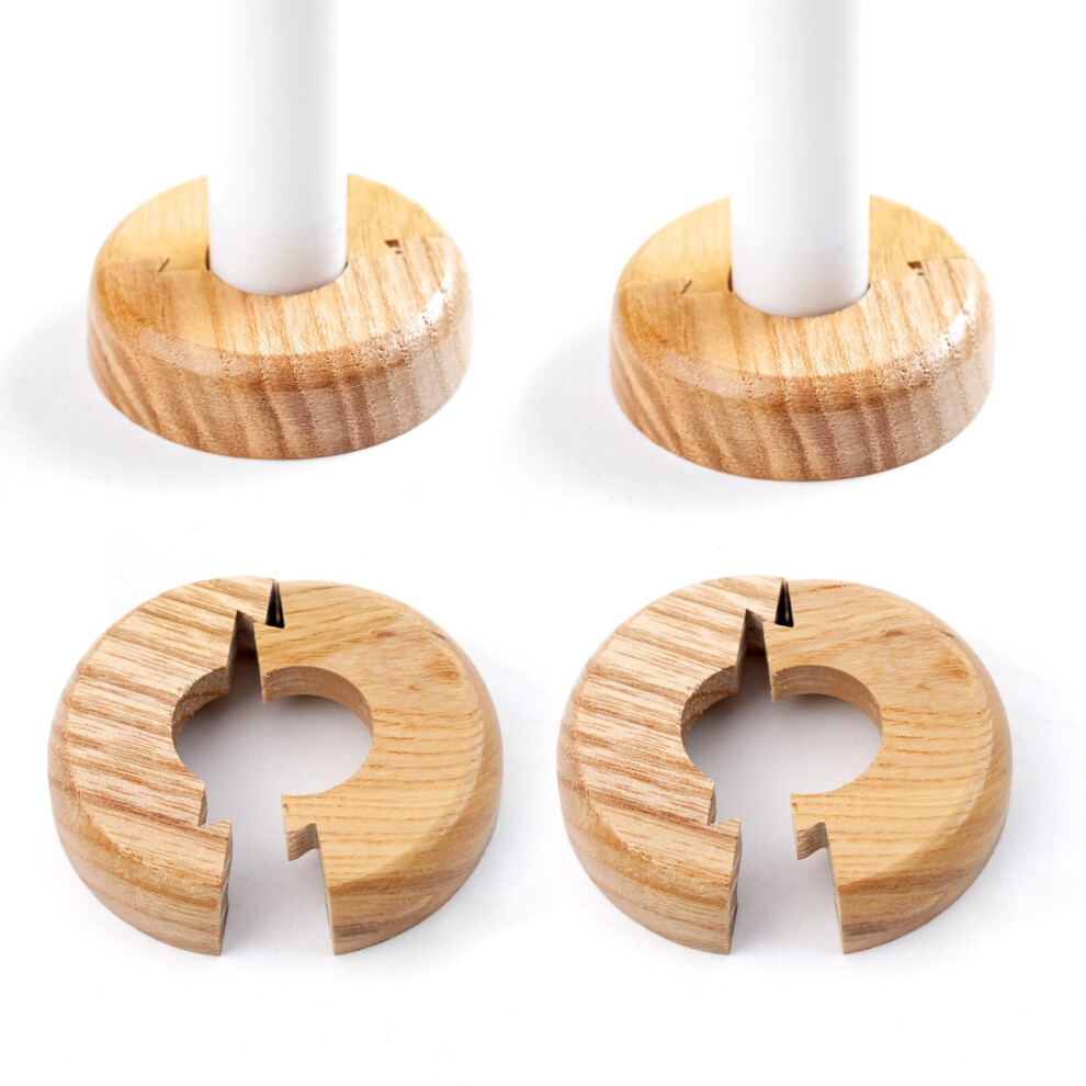 Wooden Radiator Pipe Collars 4.5Cm Wide Cover Oak For 15Mm Pipes | Pack Of 4 Easy Split Pipe Collars | Wooden Pipe Cover To Hide Radiator Pipes Base 5008725960093
