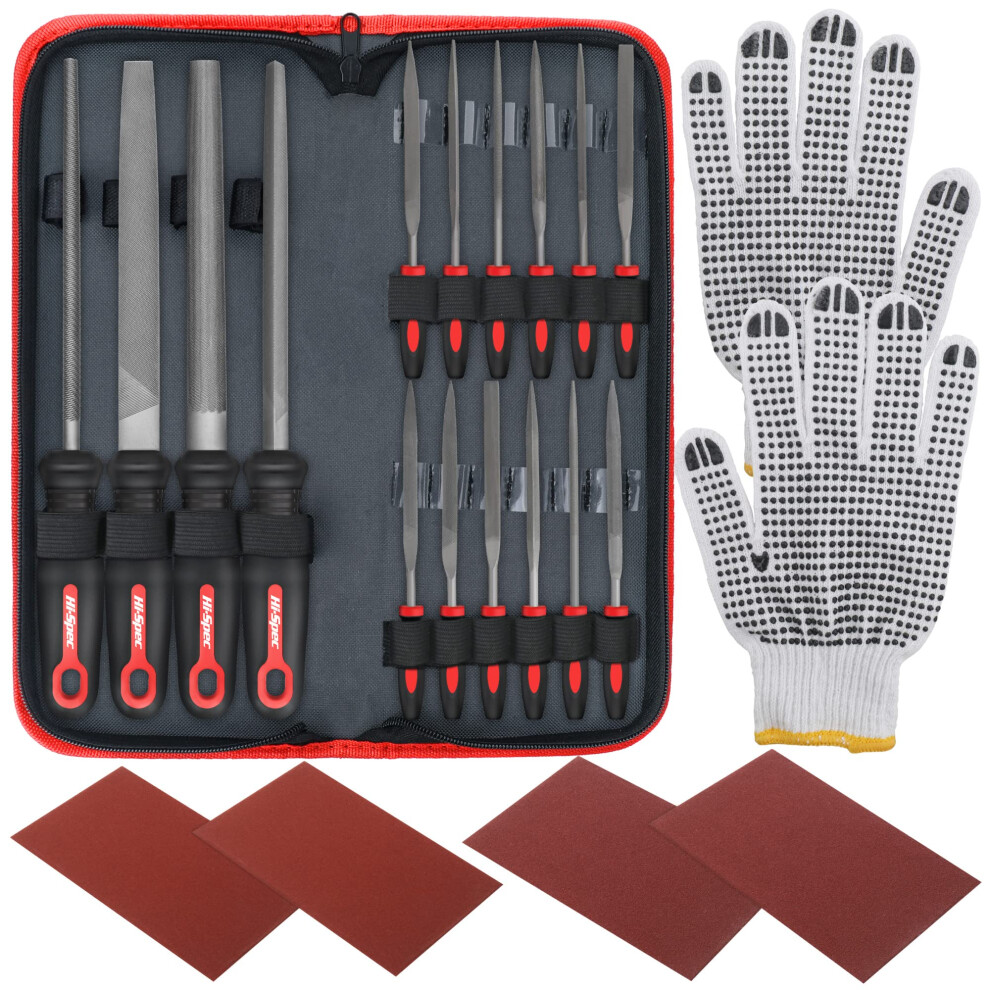 Hi-Spec 16Pc Metal File Set Â Hand & Needle Files, Large & Fine Micro Steel, Flat, Half, Round & Triangle For Crafts, Metal & Wood Work. Complete Se 8801458448756