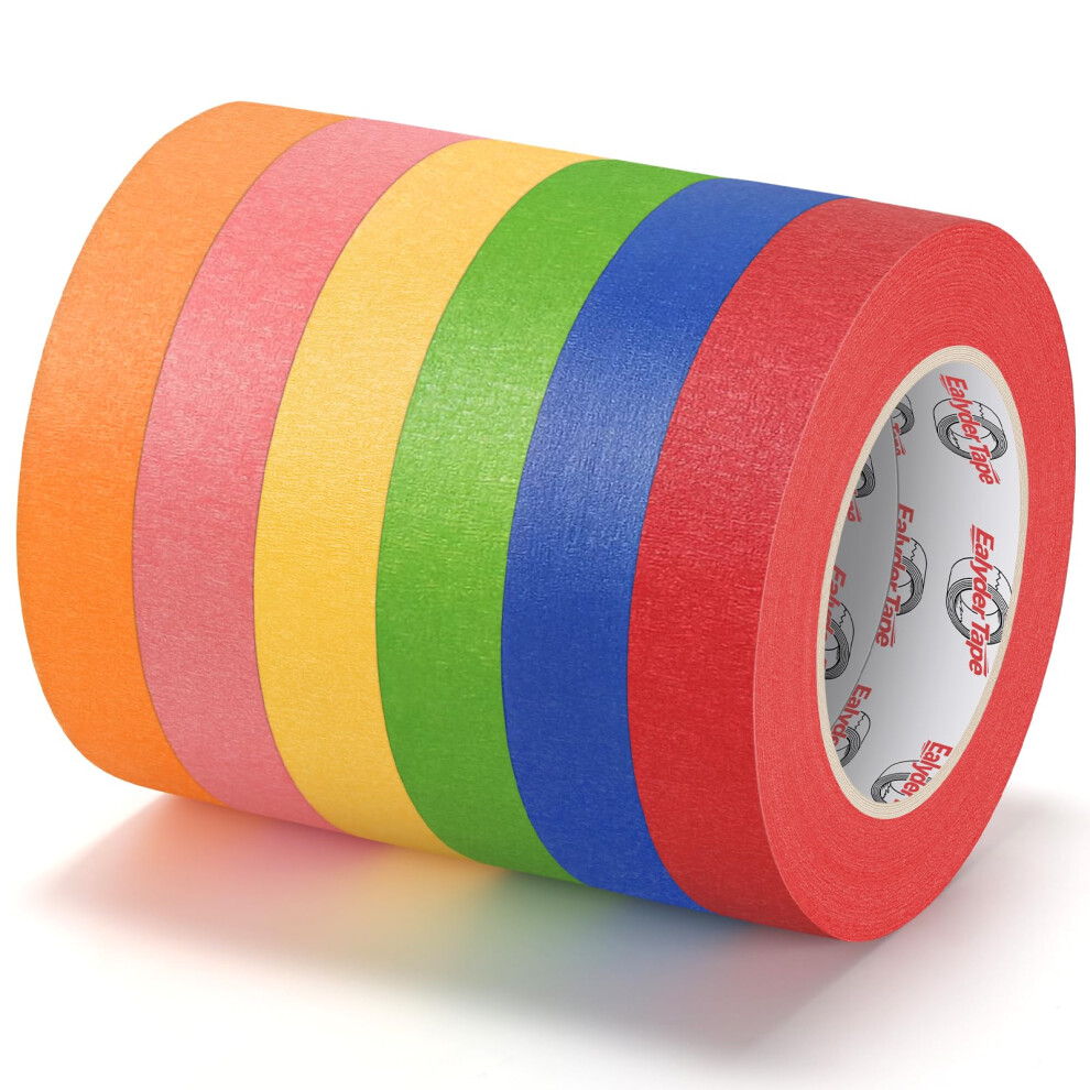 Ealyder Tape 6 Rolls Colored Masking Tape - Rainbow Color, 24Mm X 54M Colorful Craft Tape, Painters Tape Great For Crafts, Art, Labeling, Diy Decorat 8236623605342