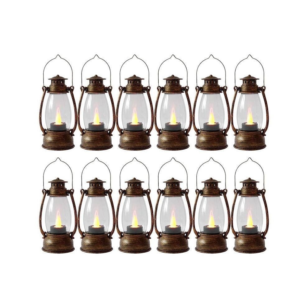 Semoic Vintag Candle Lanterns For Indoors 12Pcs Lantern With Flicker Candles Small Hanging Lanterns For Home Decor Copper