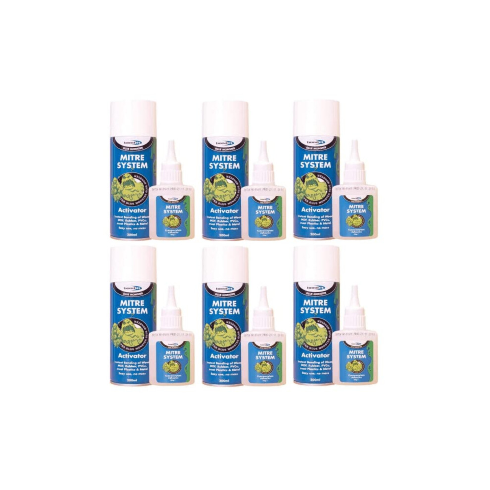 6X Bond It Mitre Bonding System Kit Activator 200Ml & Superglue 50G Joint Wood Glue 6279885782729
