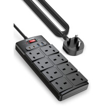 IECOPOWER Extension Lead with USB Slots,2 USB C Fast Charge Ports(PD20W) and 2 USB-A Ports(18W),Power Strip Surge Protector with 8 way plug extension