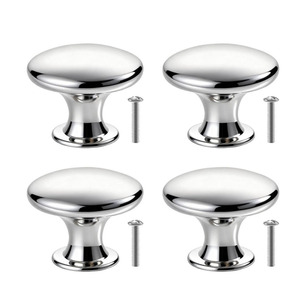 Tharvolex Cabinet Knobs, 4Pcs Silver Cupboard Knobs 30Mm, Round Polished Chrome Door Knobs For Wardrobe Drawers Dresser With M3 14Mm Screws 5004771178062