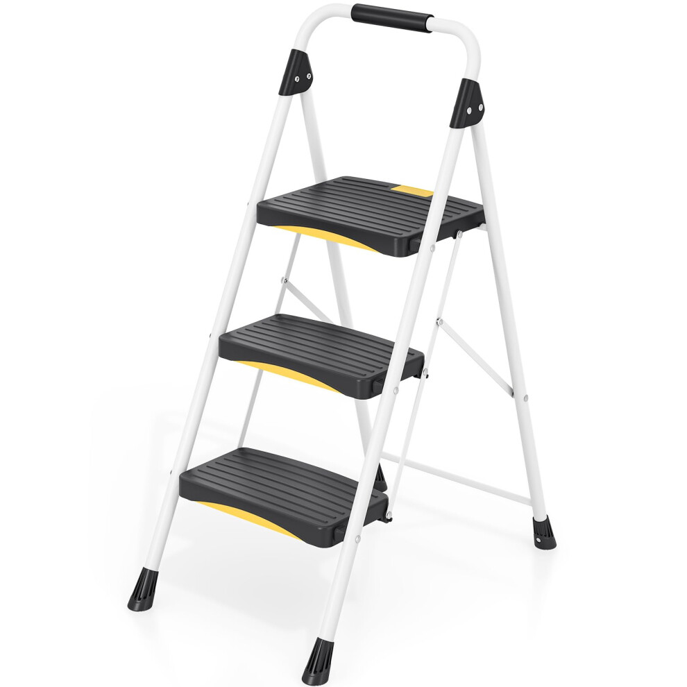 Urackify Step Ladder, 3 Steps, Folding Steel Step Stool With Safety Lock & Handrail, Anti-Slip Wide Pedals, 150 Kg Load Capacity, Portable Ladder For 9450874042100