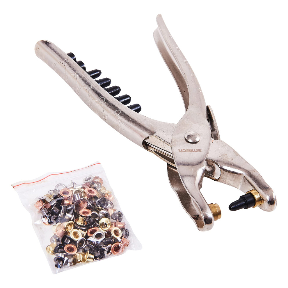 Amtech Â Interchangeable Hole Punch & Eyelet Pliers, 6 Hole Sizes With Eyelets Included, For Leather, Fabric & Soft Plastics, Neat Hole Making & Rei 5001950898896