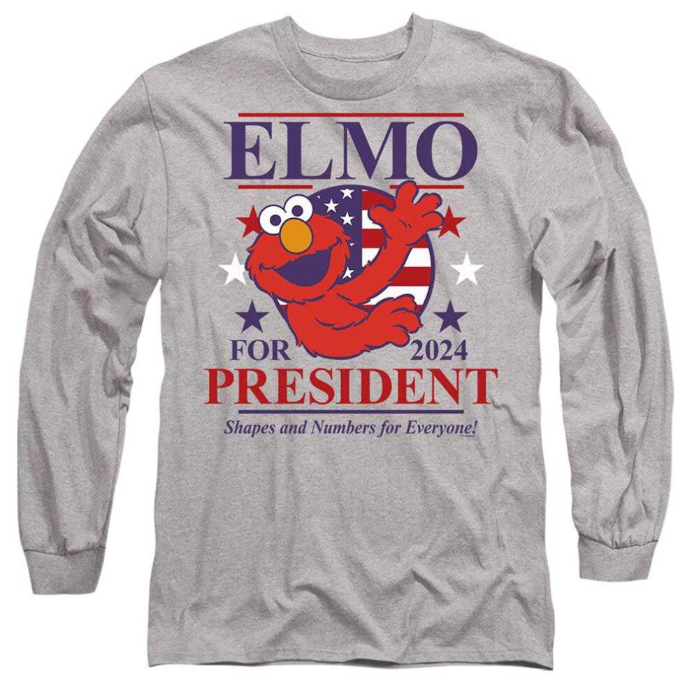 Sesame Street (Xxl, Athletic Heather) Unisex Adult Elmo For President 2024 Long-Sleeved T-Shirt Multicoloured