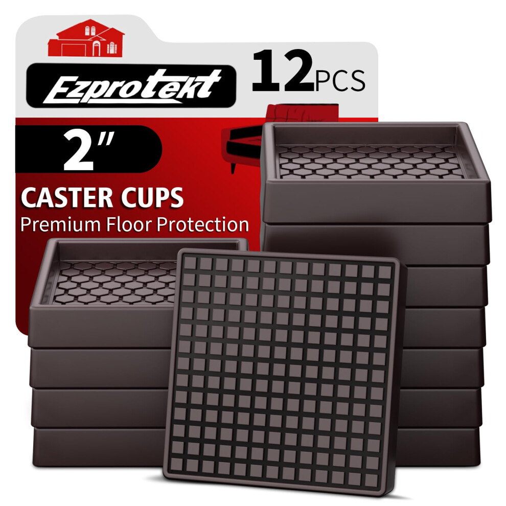 Furniture Coasters - 2"X2" Non Slip Furniture Pads For Hardwoods Floors, 12 Pcs Square Rubber Non Skid Furniture Caster Cups, Anti Slide Furniture Fe 3383654881544