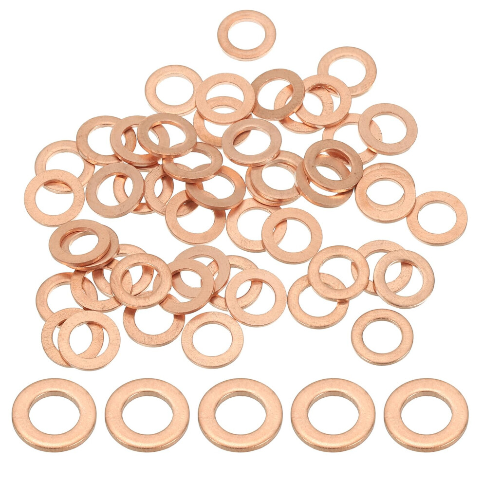 Patikil M6 Copper Washer Sealing Ring, 50 Pieces 6Mm Id 10Mm Od 1Mm Thickness Metric Flat Sealing Gasket Crush Washer For Screws Bolt Sump Plugs Oil 4917825334547