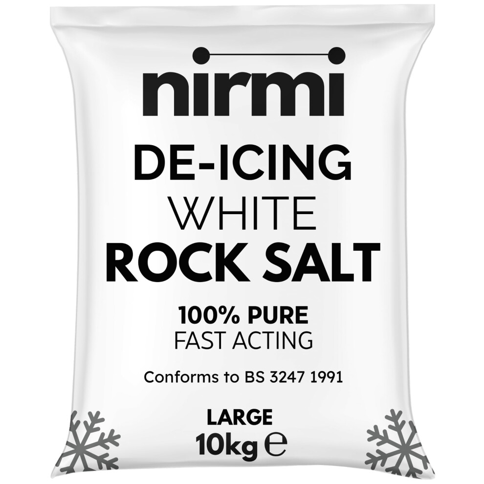 Nirmi White Rock Salt 10Kg - Large - Premium De-Icing Grit For Driveways, Paths, Roads | Fast-Acting & Powerful | Natural Weed Control & Ice Melt 3700221384480