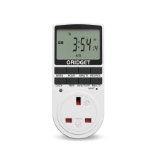 ORIDGET Digital Electrical Timer Plug Socket UK with 18 On-Off Programs, Countdown and Security Random Mode for Lights and Home Appliances, 24 Hour W