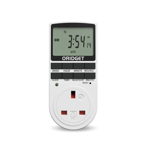 ORIDGET Digital Electrical Timer Plug Socket UK with 18 On-Off Programs, Countdown and Security Random Mode for Lights and Home Appliances, 24 Hour W