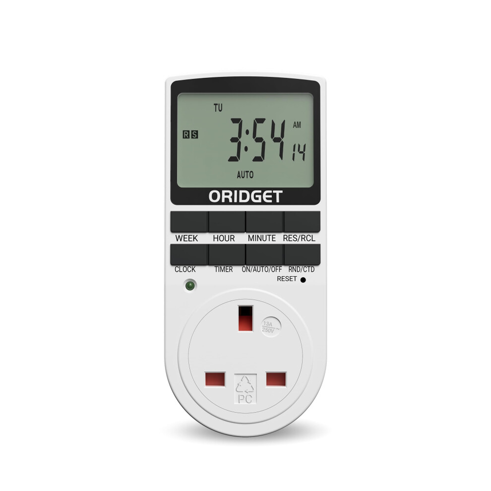 Oridget Digital Electrical Timer Plug Socket Uk With 18 On-Off Programs, Countdown And Security Random Mode For Lights And Home Appliances, 24 Hour W 3100854914540